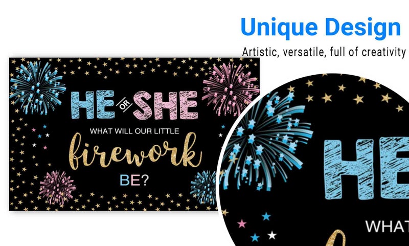 Funnytree Gender Reveal Backdrop He or She Party Fourth of July Blue or Pink Boy or Girl Banner Decoration Stars Photography Background Photobooth Supplies Prop - Image 3